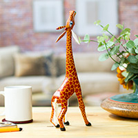 Wood figurine, 'My Curious Giraffe' - Wood Giraffe Figurine Sculpture Artisan Crafted in Mexico