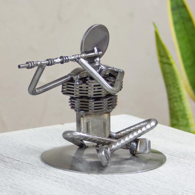 Auto part sculpture, 'Rustic Jazz Flute' - Mexico Recycled Auto Part Music Theme Sculpture