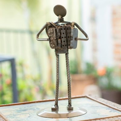 Auto part sculpture, 'Rustic Accordion' - Eco Friendly Recycled Auto Part Mexico Rustic Sculpture