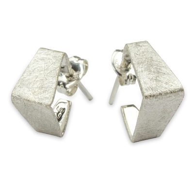 Sterling silver half hoop earrings, Silver Pyramids