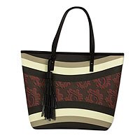 Leather accent tote handbag,
