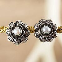 Cultured pearl flower earrings,