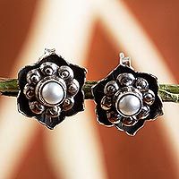 Cultured pearl flower earrings,