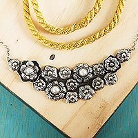 Cultured pearl flower necklace,