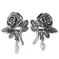 Cultured pearl flower earrings,