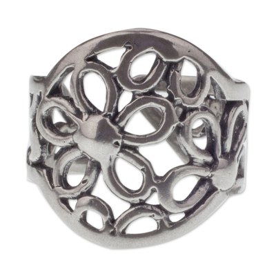 Sterling Silver Handcrafted Flower Theme Wrap Ring