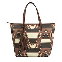 Leather accent tote handbag,