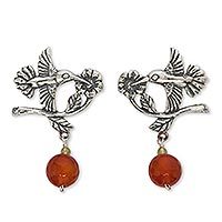 Agate and peridot dangle earrings,