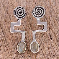 Labradorite drop earrings, 'Light of Energy' - Abstract Sterling Silver Earrings with Labradorite