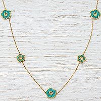 Gold plated beaded flower station necklace,