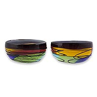 Blown glass bowls Vizz pair Mexico