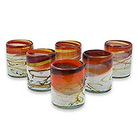 Blown glass juice glasses Caramel Fantasy set of 6 Mexico