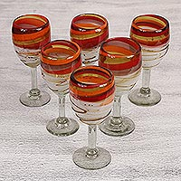 Blown glass wine glasses Caramel Fantasy set of 6 Mexico