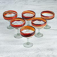 Blown glass margarita glasses Caramel Fantasy set of 6 Mexico