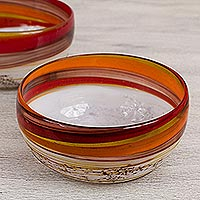 Blown glass bowls Caramel Fantasy pair Mexico