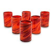 Blown glass highball glasses Tornado of Fire set of 6 Mexico