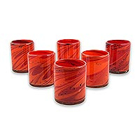 Blown glass rock glasses Tornado of Fire set of 6 Mexico