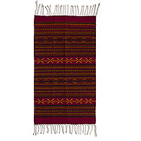 Zapotec wool rug Traditional Cross 2x3.5 Mexico