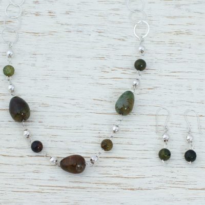 Agate jewelry set, 'Tropical Jungle' - Handcrafted Modern Sterling Silver and Agate Jewelry Set