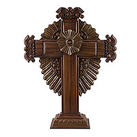 Parota wood cross, 'Resplendent' - 24-Inch Artisan Carved Parota Wood Cross from Mexico