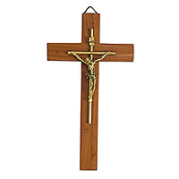Cedar wood crucifix, 'Jesus Our Savior' - Artisan Crafted Cedar Wood Modern Wall Crucifix