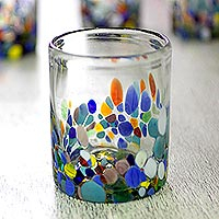 Blown glass juice glasses, 'Confetti Festival' (set of 6) - Hand Blown Glass Colorful Juice Glasses (Set of 6)