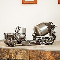 Recycled metal sculpture, 'Rustic Cement Mixer' - Recycled Auto Part Rustic Cement Mixer Sculpture from Mexico