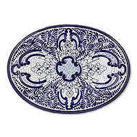 Oval ceramic platter Puebla Kaleidoscope Mexico