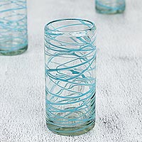 Blown glass water glasses Aquamarine Swirl set of 6 Mexico