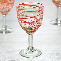 Blown glass wine glasses Tangerine Swirl set of 6 Mexico