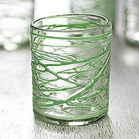 Blown glass rock glasses Emerald Swirl set of 6 Mexico