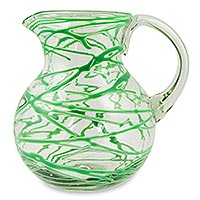 Blown glass pitcher Emerald Swirl Mexico