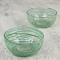 Blown glass bowls Emerald Swirl pair Mexico