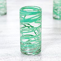 Blown glass highball glasses Emerald Swirl set of 6 Mexico