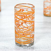 Blown glass highball glasses Tangerine Swirl set of 6 Mexico