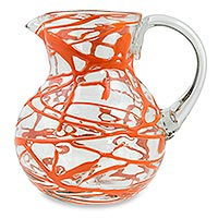 Blown glass pitcher Tangerine Swirl Mexico