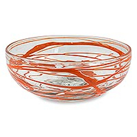 Blown glass salad bowl Tangerine Swirl Mexico