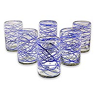 Blown glass tumblers Sapphire Swirl set of 6 Mexico