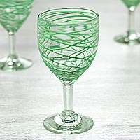 Blown glass wine glasses Emerald Swirl set of 6 Mexico