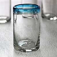 Blown glass tumblers Aquamarine Kiss set of 6 Mexico