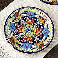 Ceramic luncheon plates Blue Teziutlan pair Mexico