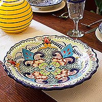 Ceramic serving bowl Blue Teziutlan Mexico