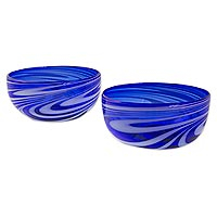 Blown glass bowls Whirling Cobalt pair Mexico