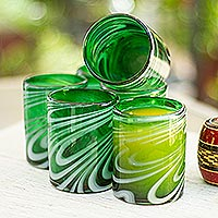 Blown glass rock glasses Whirling Emerald set of 6 Mexico