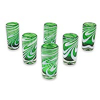 Blown glass shot glasses Whirling Emerald set of 6 Mexico