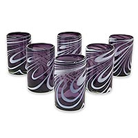 Blown glass water glasses Whirling Plum set of 6 Mexico