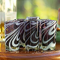 Blown glass shot glasses Whirling Plum set of 6 Mexico