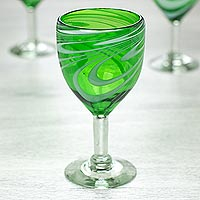 Blown glass wine glasses Whirling Emerald set of 6 Mexico