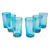 Handblown glass tumblers, 'Aquamarine Bubbles' (set of 6) - Set of 6 Aquamarine Hand Blown 15 oz Tumblers (image 2d) thumbail