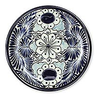 Ceramic dinner plates Blue Colonial Blossom pair Mexico